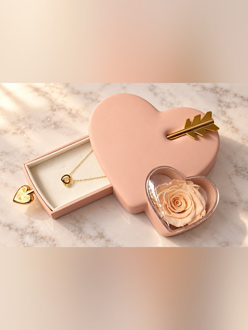 Heart & Arrow Jewelry Case – Eternal Rose & Double Heart Pendant